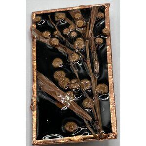 Artist LOVETT 1991 Brooch Pin Rectangular Shaped Dry‎ Flower Acrylic Handmade